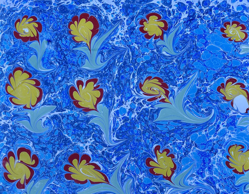 Marbled paper with a Ebru flowers